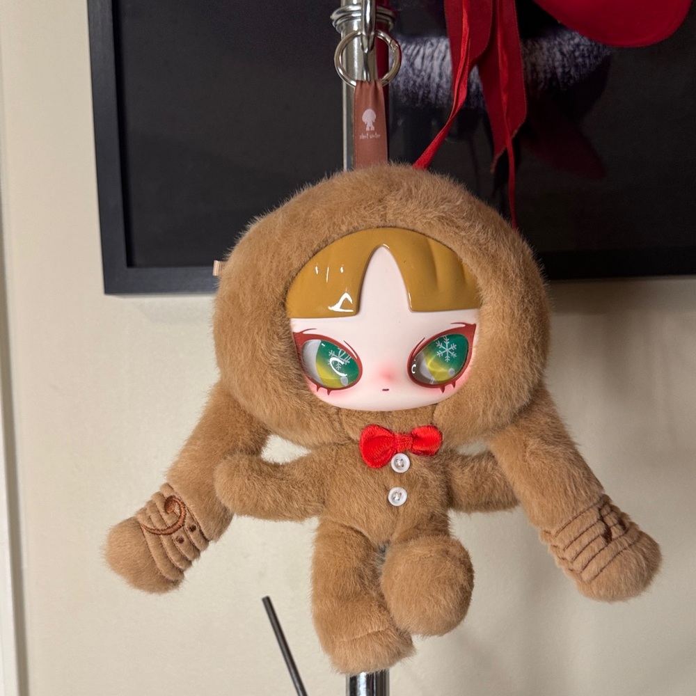 Cute Brown Plush Bookbag Charm W/Red Bow